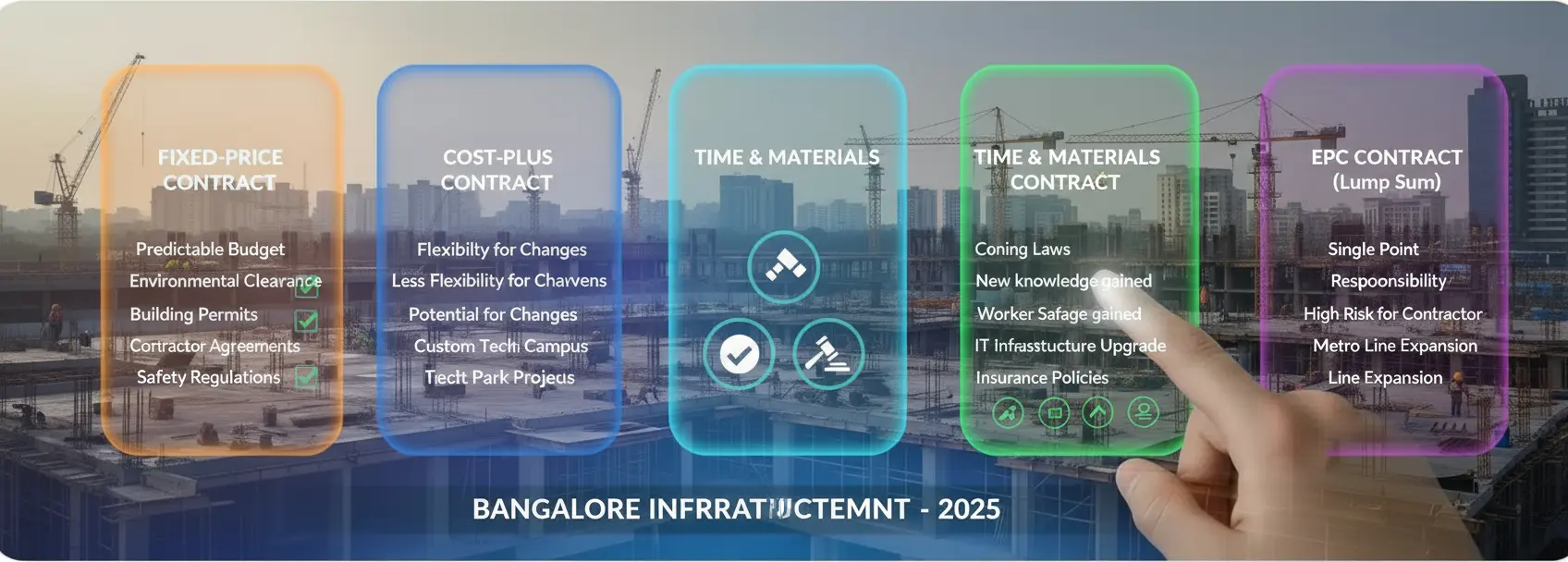 Infographic comparing 4 contract types with proscons, Bangalore-specific examples