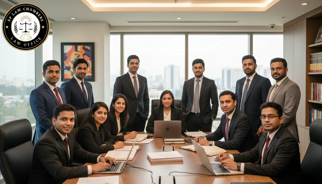 Professional team photo of SP Law Chambers attorneys at office OR tech founders working in startup environment