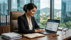 RERA complaint filing lawyer in Bangalore - Advocate Geethanjali Setty at SP Law Chambers reviewing Karnataka RERA documents for homebuyers