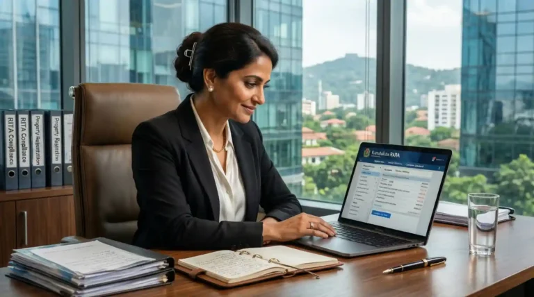 RERA complaint filing lawyer in Bangalore - Advocate Geethanjali Setty at SP Law Chambers reviewing Karnataka RERA documents for homebuyers