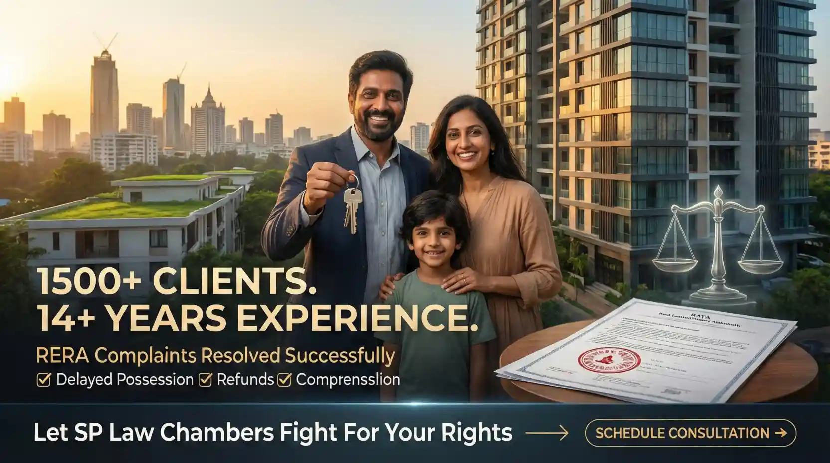 Successful RERA complaint resolutions in Bangalore - SP Law Chambers track record of 1500+ satisfied clients in Karnataka property disputes